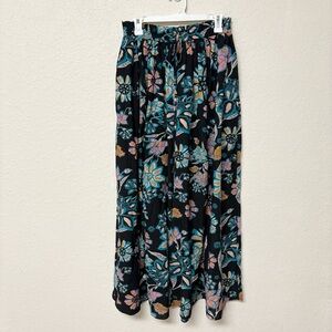 Free People Take It Easy Lounge Pants Black Floral Wide Legs Boho Lagenlook Sz M
